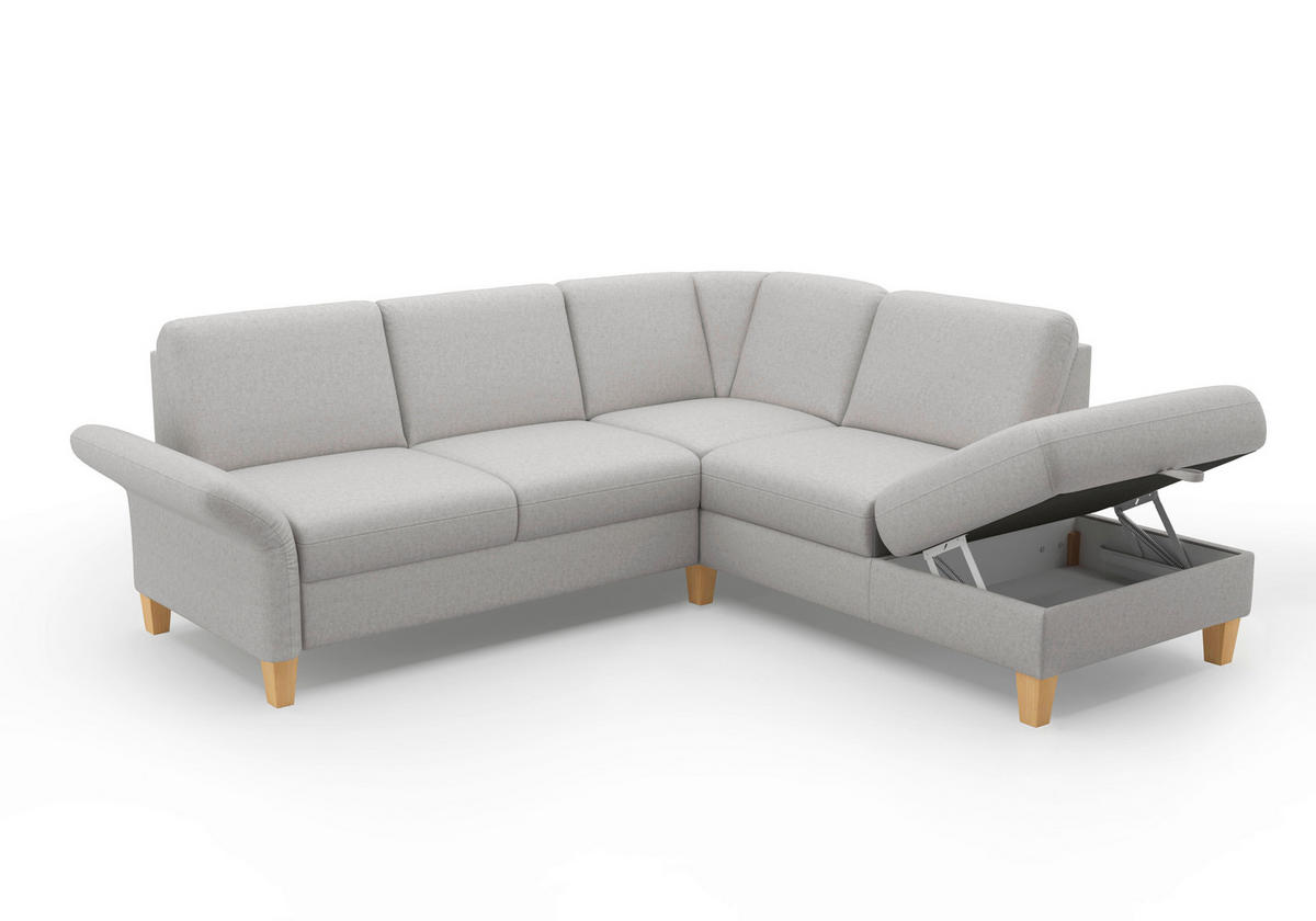 ECKSOFA ROCHELLE E Hellgrau Flachgewebe  - Eichefarben/Hellgrau, KONVENTIONELL, Holz/Textil (240/216cm) - Sit & More