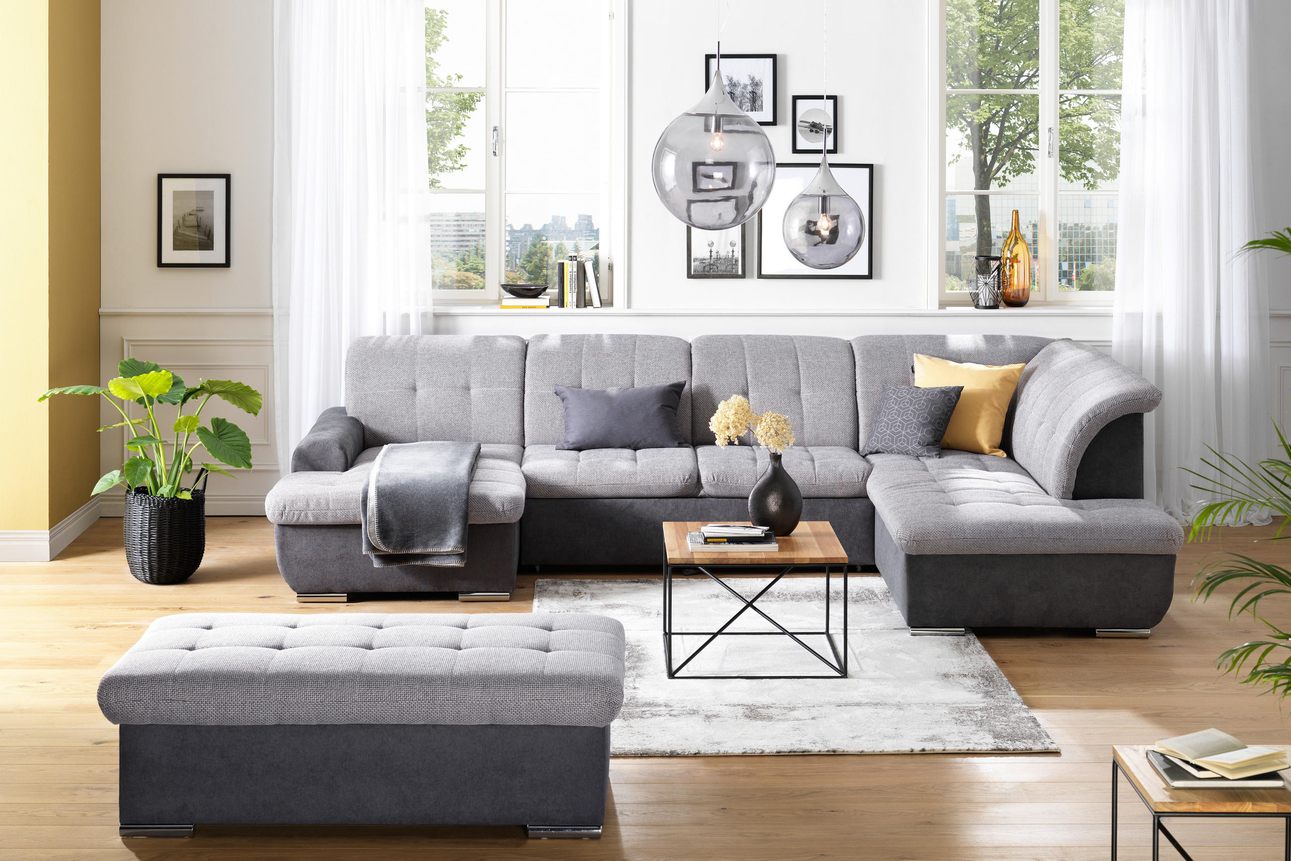 HOCKER Flachgewebe Grau  - Silberfarben/Grau, Design, Textil/Metall (137/43/74cm) - Cantus