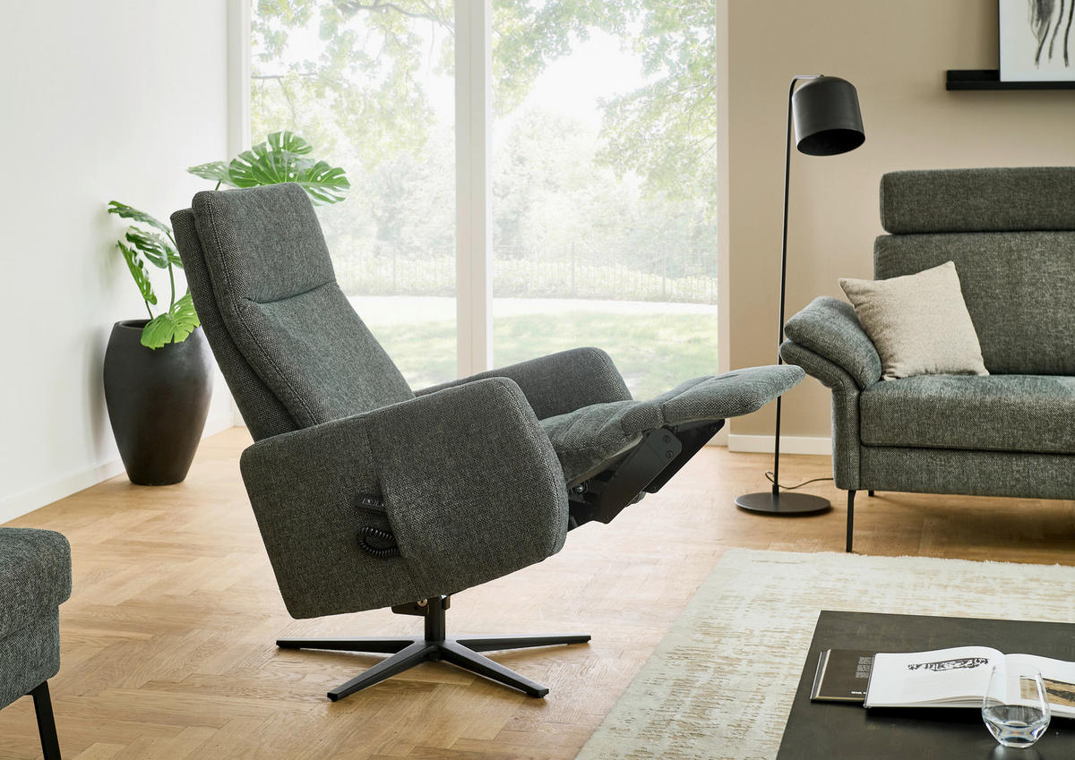 RELAXSESSEL Textil Olivgrün  - Schwarz/Olivgrün, Konventionell, Textil/Metall (73/91-169/117cm) - Pure Home Comfort