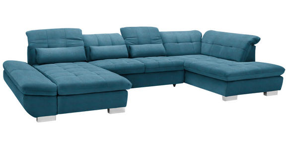WOHNLANDSCHAFT in Mikrofaser Blau  - Chromfarben/Blau, Design, Kunststoff/Textil (204/350/211cm) - Xora