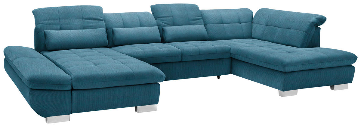 WOHNLANDSCHAFT in Mikrofaser Blau  - Chromfarben/Blau, Design, Kunststoff/Textil (204/350/211cm) - Xora