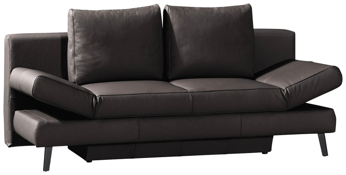 CANAPÉ-LIT cuir véritable marron foncé  - noir/marron foncé, Design, cuir/métal (200/85/90cm) - Novel