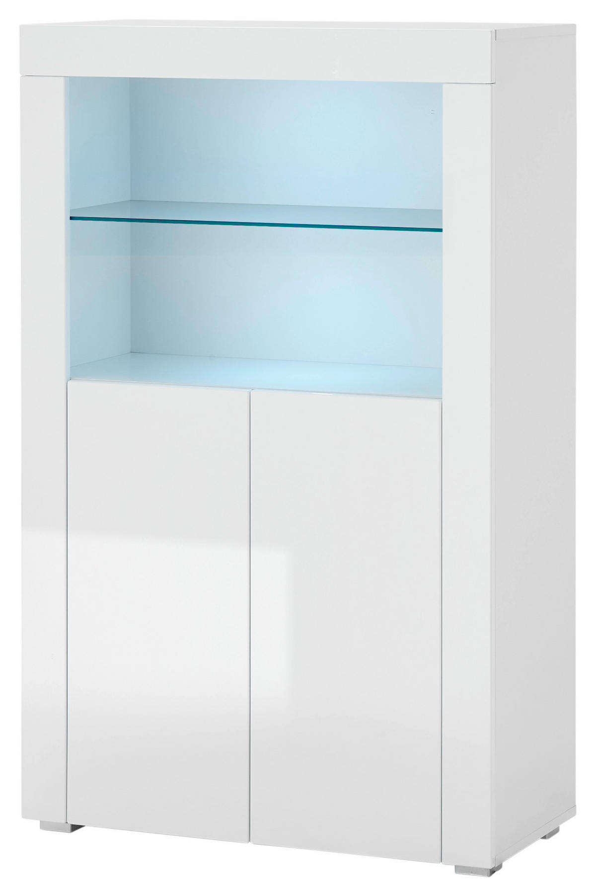 HIGHBOARD  in 80/128/38 cm  - Weiß Hochglanz/Silberfarben, Design, Glas/Holzwerkstoff (80/128/38cm) - MID.YOU