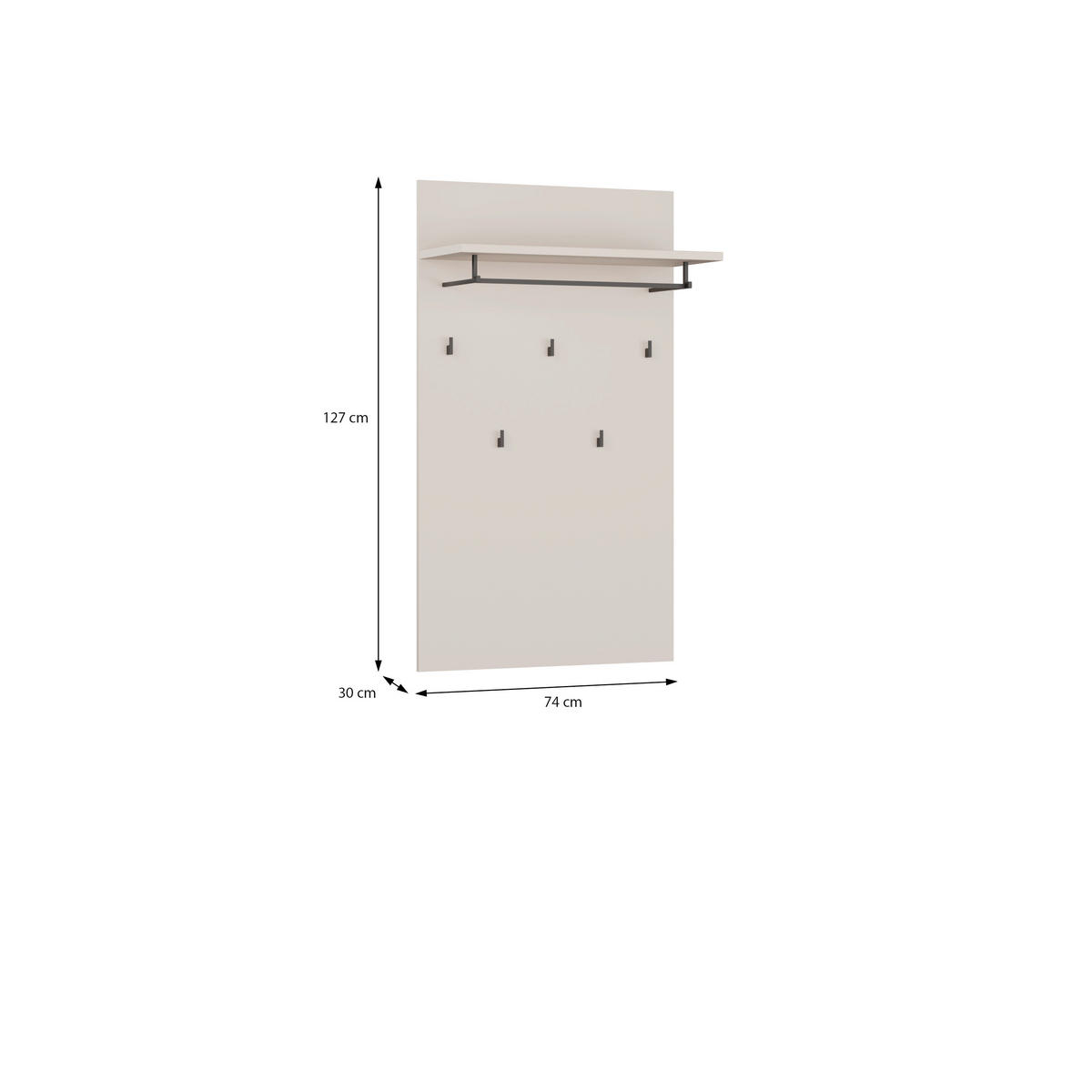GARDEROBENPANEEL  in 74/127/30,7 cm  - Sandfarben/Grau, MODERN, Holzwerkstoff/Metall (74/127/30,7cm) - Carryhome