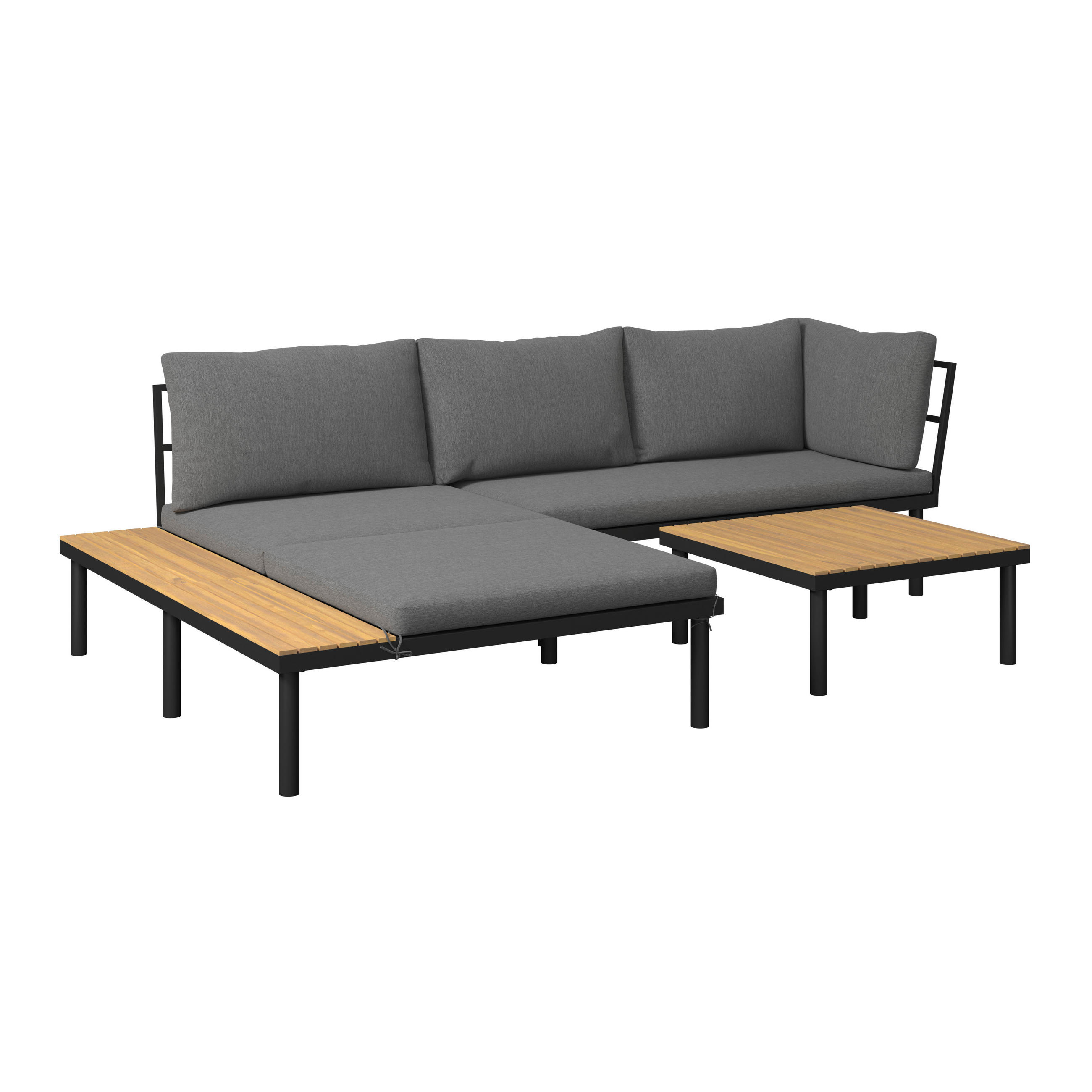 LOUNGE GARNITURA tkanina akacija masivno železo  - siva/črna, Basics, kovina/tekstil (159/273,5cm) - Ambia Garden