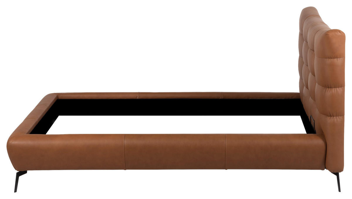 POLSTERBETT gepolstertes Kopfteil Cognac 180/200 cm  - Cognac/Schwarz, Design, Leder/Metall (180/200cm) - Esposa