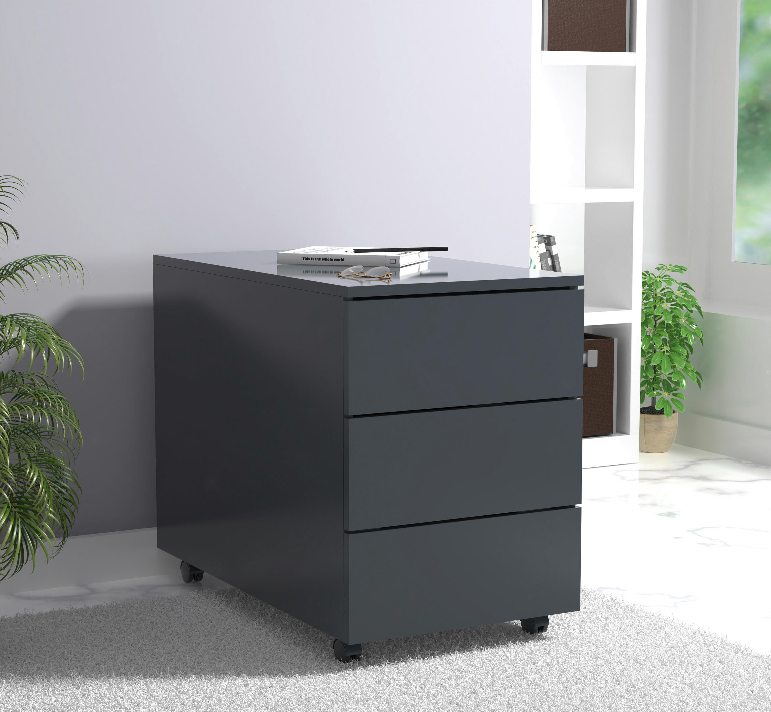 ROLLCONTAINER Anthrazit  - Anthrazit, MODERN, Holzwerkstoff/Kunststoff (39/55/70cm) - MID.YOU