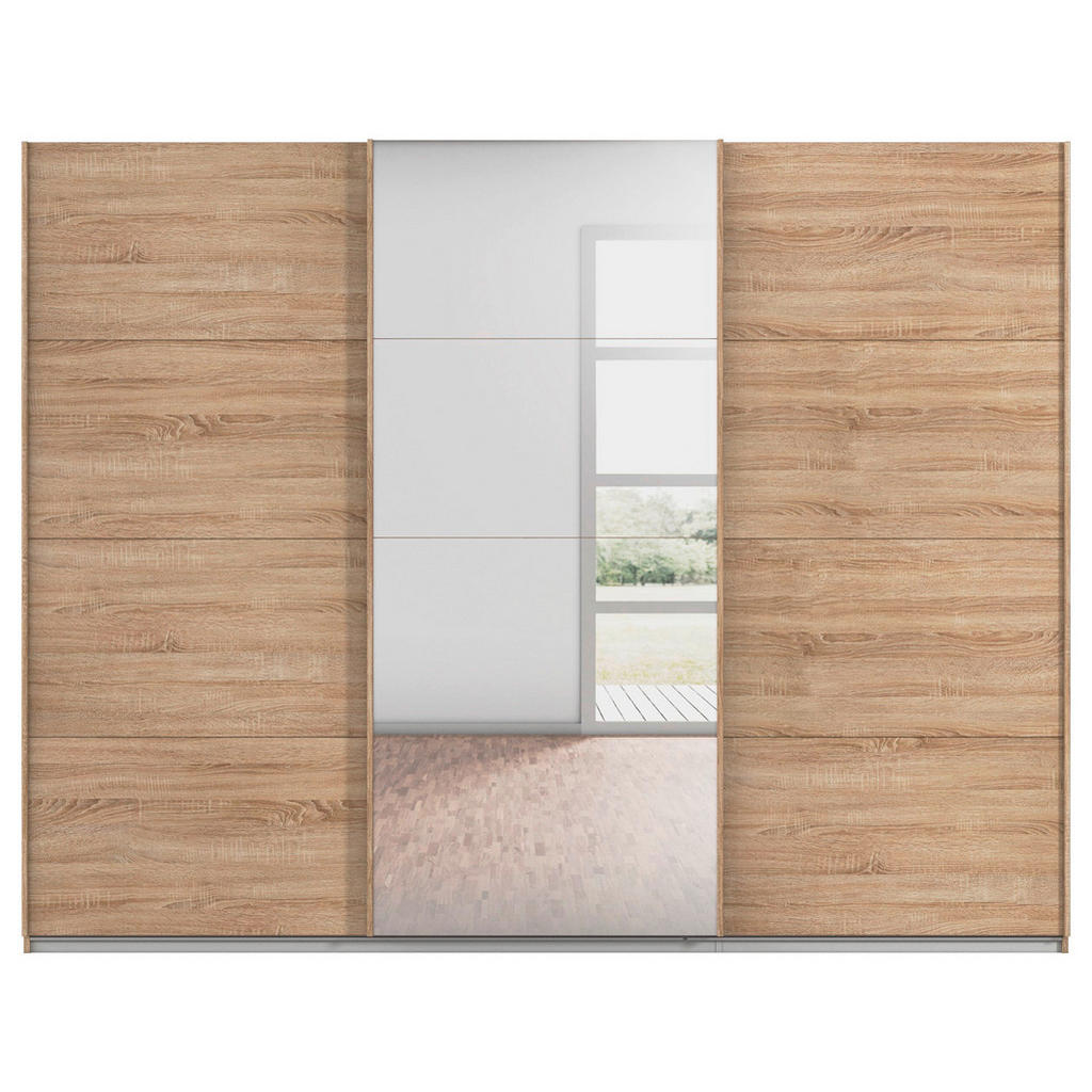 Thumbnail - Xora Schwebetürenschrank, Sonoma Eiche, Metall, 3 Fächer, 271x210x62 cm, Blauer Engel, Goldenes M, Made in Germany, Schl...