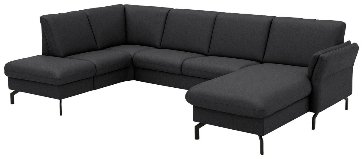 WOHNLANDSCHAFT Flachgewebe Schwarz  - Schwarz, Konventionell, Textil/Metall (190/307/170cm) - Beldomo Comfort