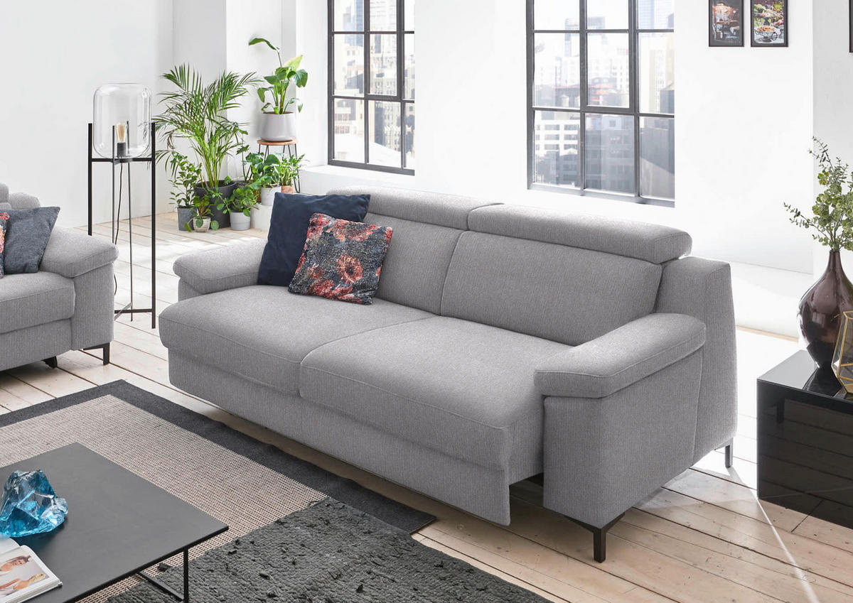 3-SITZER-SOFA in Chenille Grau  - Schwarz/Grau, Design, Textil/Metall (230/104/104cm) - Valdera