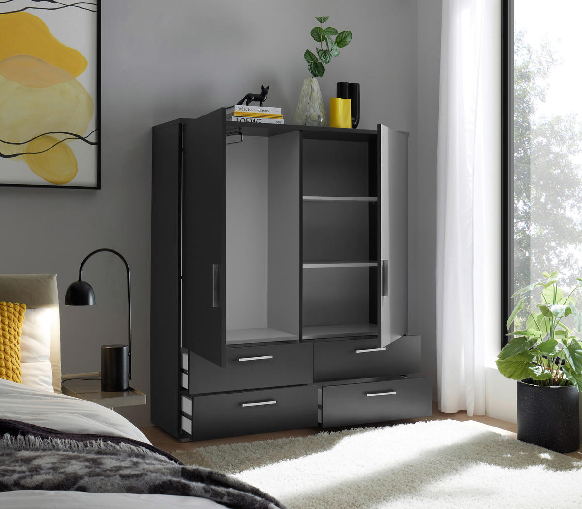 HÖG BYRÅ  120/140/38 cm 4 låda(or)  - aluminiumfärg/grafitfärgad, Klassisk, trämaterial/plast (120/140/38cm) - Carryhome
