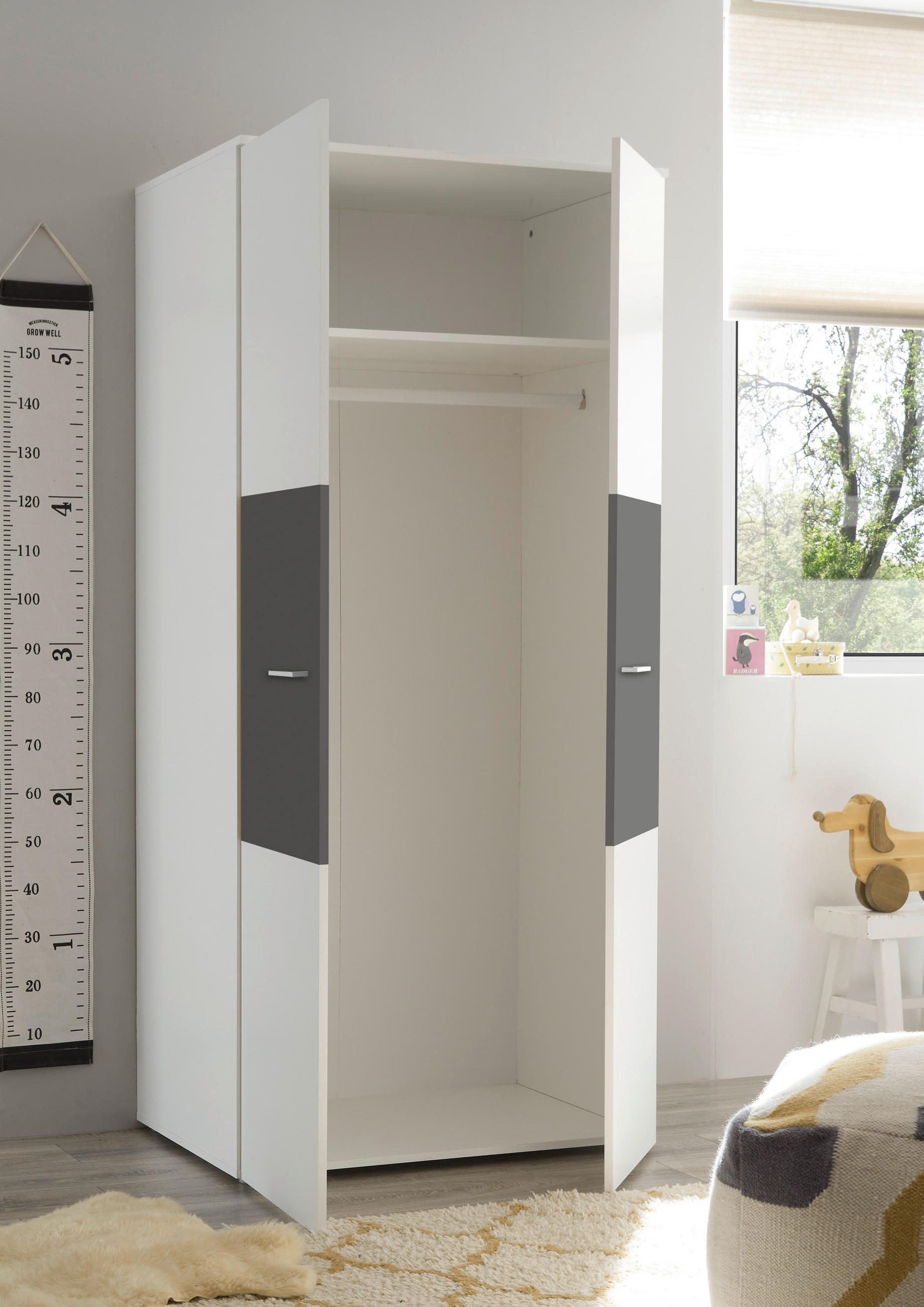 KINDERKLEIDERSCHRANK - Alufarben/Graphitfarben, MODERN, Holzwerkstoff/Kunststoff (90/195/60cm) - Carryhome