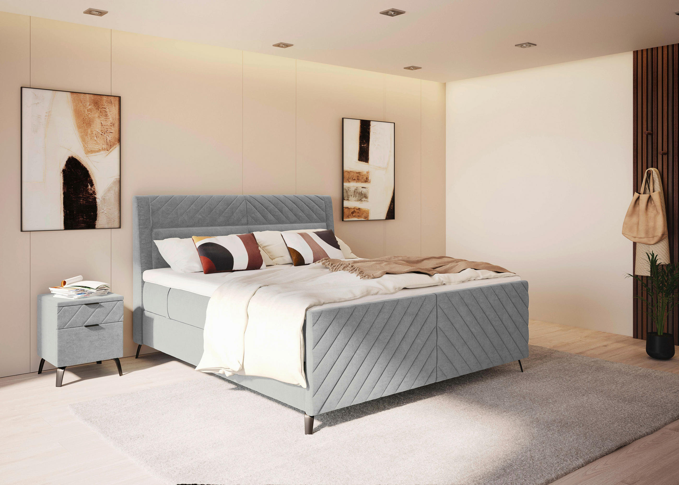 BOXSPRINGBETT 180/200 cm  in Hellgrau  - Hellgrau/Schwarz, Design, Textil/Metall (180/200cm) - Esposa
