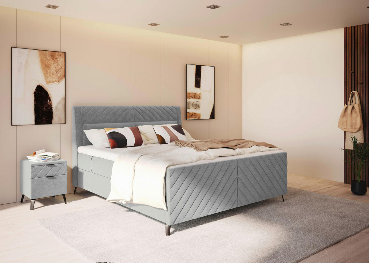 BOXSPRINGBETT 180/200 cm  in Hellgrau  - Hellgrau/Schwarz, Design, Textil/Metall (180/200cm) - Esposa