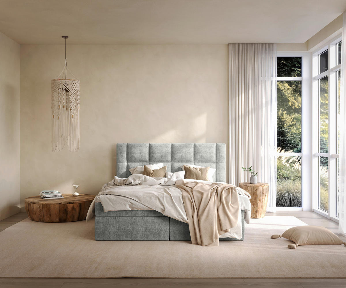 BOXBETT 180/200 cm  in Hellgrau  - Hellgrau/Schwarz, MODERN, Holz/Holzwerkstoff (180/200cm) - Boxxx