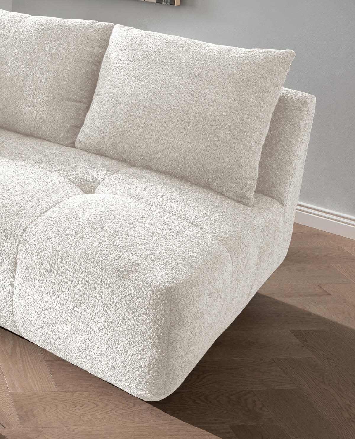BIGSOFA in Bouclé Weiss  - Weiss/Schwarz, Modern, Kunststoff/Textil (323/91/155cm) - Livetastic