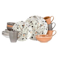 KOMBISERVICE Grau, Multicolor, Koralle Terrazzo Mix 16-teilig 4 Personen  - Koralle/Multicolor, Basics, Keramik - Creatable