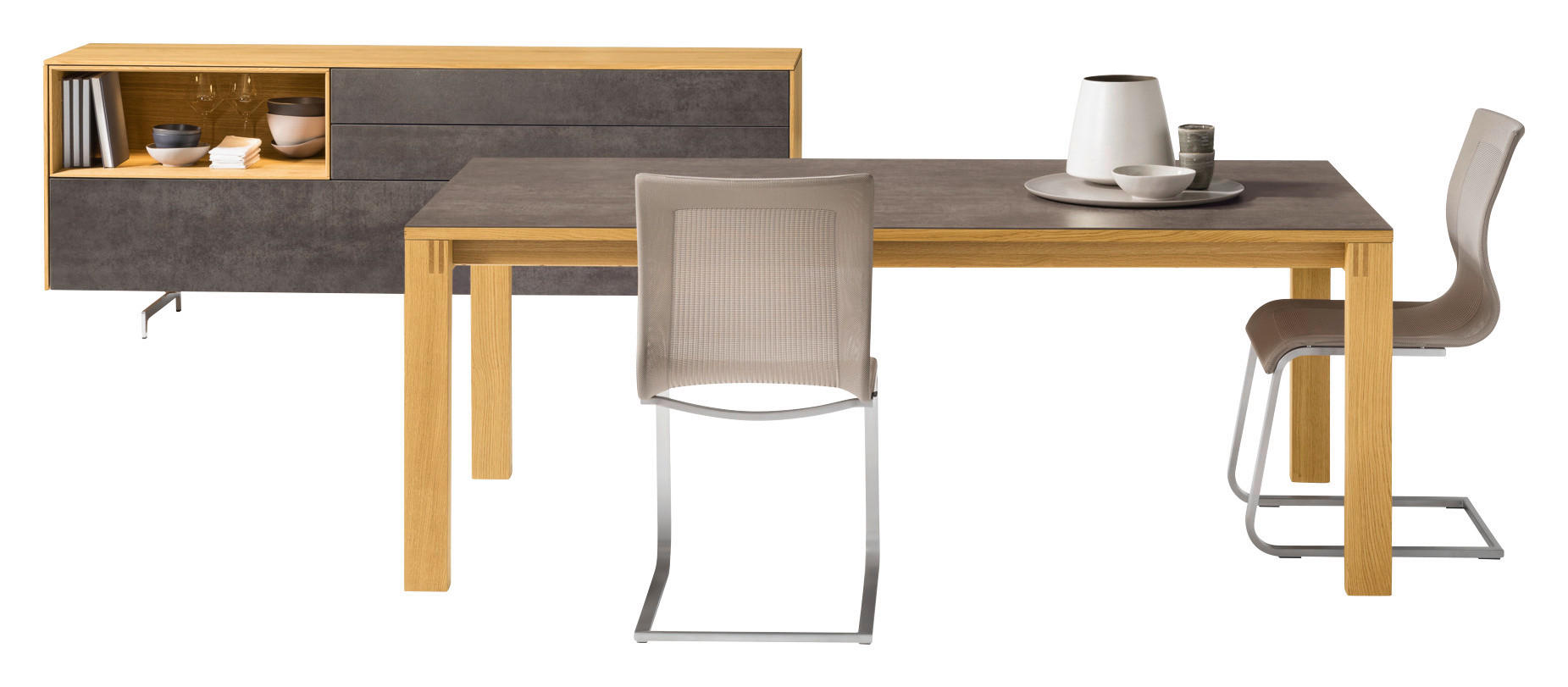 ESSTISCH in Holz, Keramik 130/100/75,3 cm  - Eichefarben/Grau, Design, Holz/Keramik (130/100/75,3cm) - Team 7