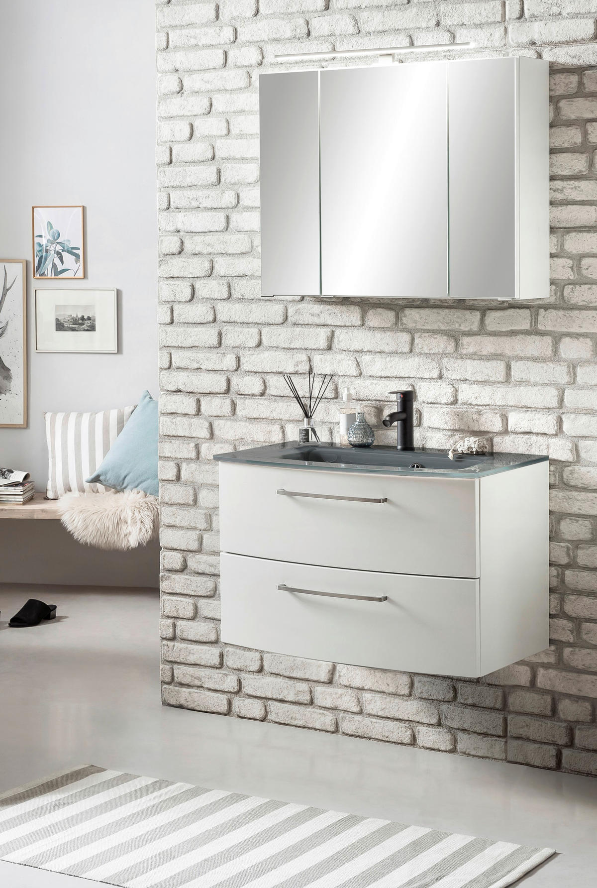 SKRINKA S UMÝVADLOM, 80 cm - sivá/biela, Konventionell, kov/kompozitné drevo (80cm) - Held