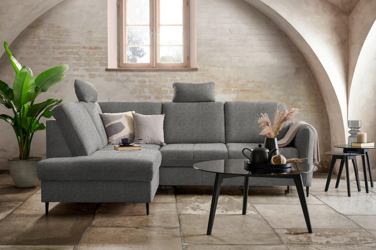 ECKSOFA in Chenille Dunkelgrau  - Dunkelgrau/Schwarz, Modern, Holz/Textil (184/241cm) - Carryhome