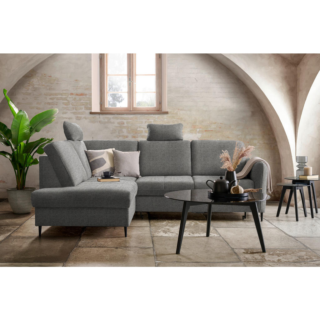 Thumbnail - Carryhome Ecksofa, Dunkelgrau, Textil, Buche, massiv, 3-Sitzer, Ottomane links, L-Form, 241x184 cm, Stoffauswahl, seiten...