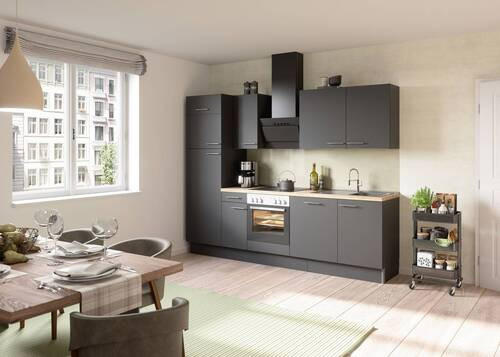 KÜCHENBLOCK 270 cm   in Anthrazit  - Edelstahlfarben/Eichefarben, Basics, Holzwerkstoff/Metall (270cm) - Optifit