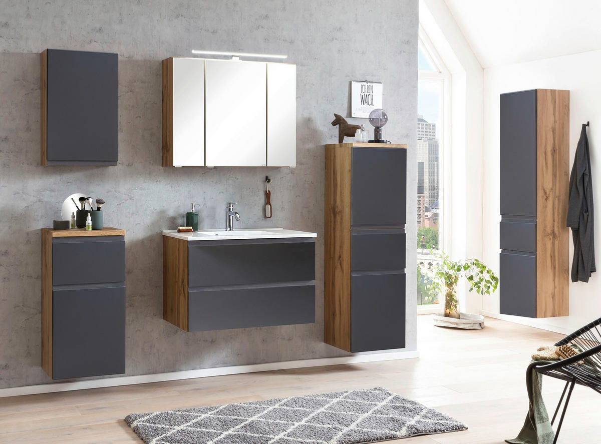 HOCHSCHRANK 40/180/35 cm  - Eiche Wotan/Grau, Modern, Holzwerkstoff (40/180/35cm) - Held