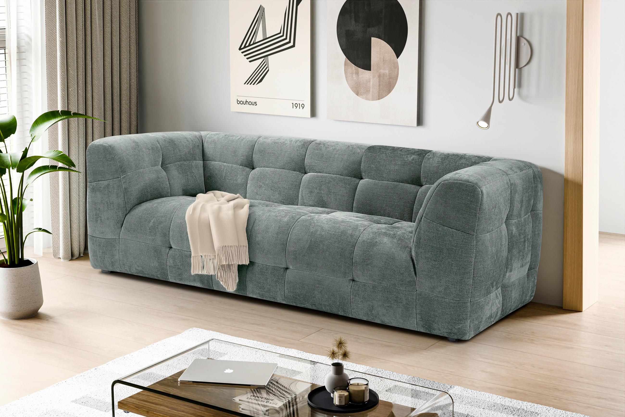 3-SITZER-SOFA TENSO Flachgewebe Petrol  - Petrol/Schwarz, Basics, Kunststoff/Textil (217/72/96cm) - MID.YOU
