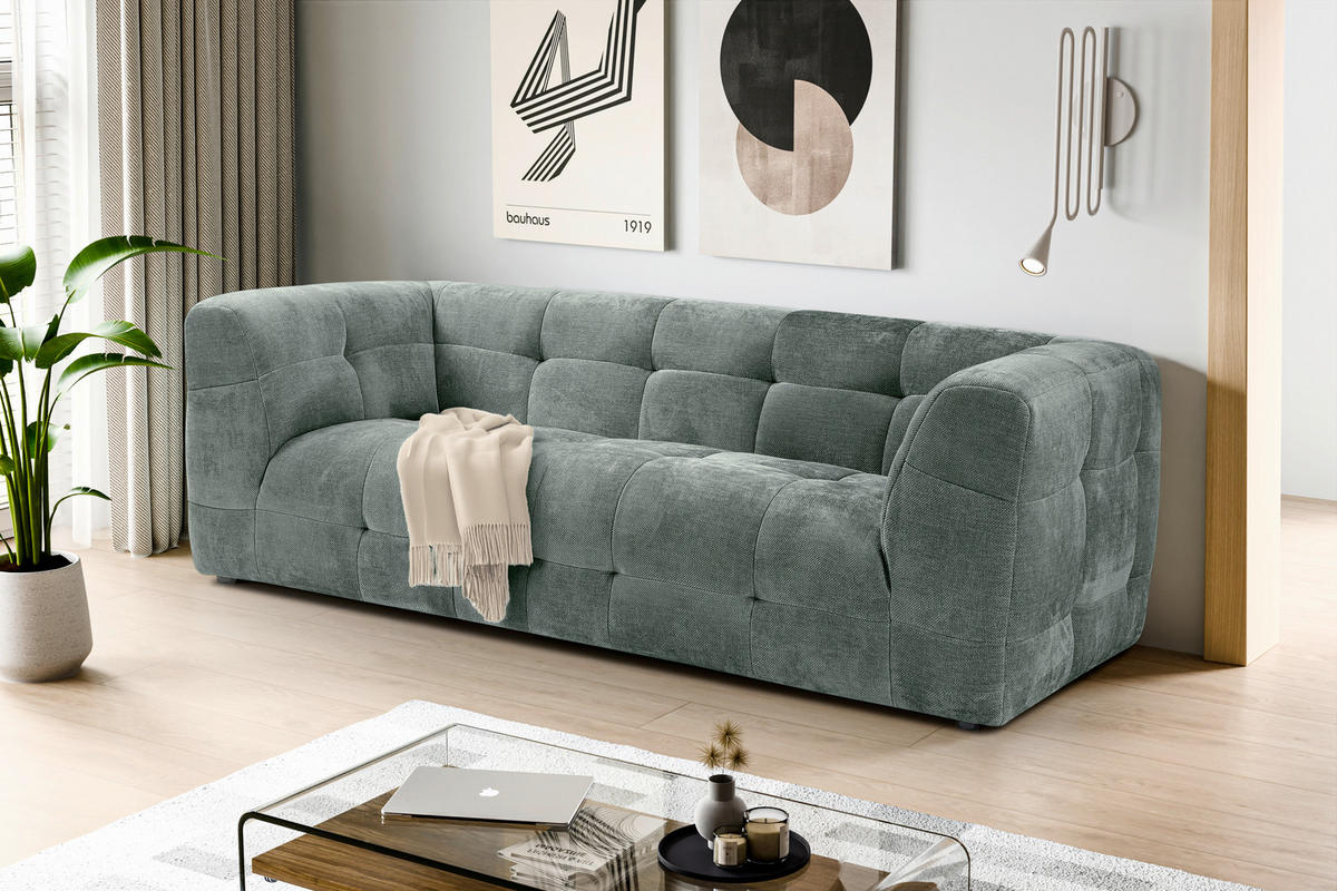 3-SITZER-SOFA TENSO Flachgewebe Petrol  - Petrol/Schwarz, Basics, Kunststoff/Textil (217/72/96cm) - MID.YOU