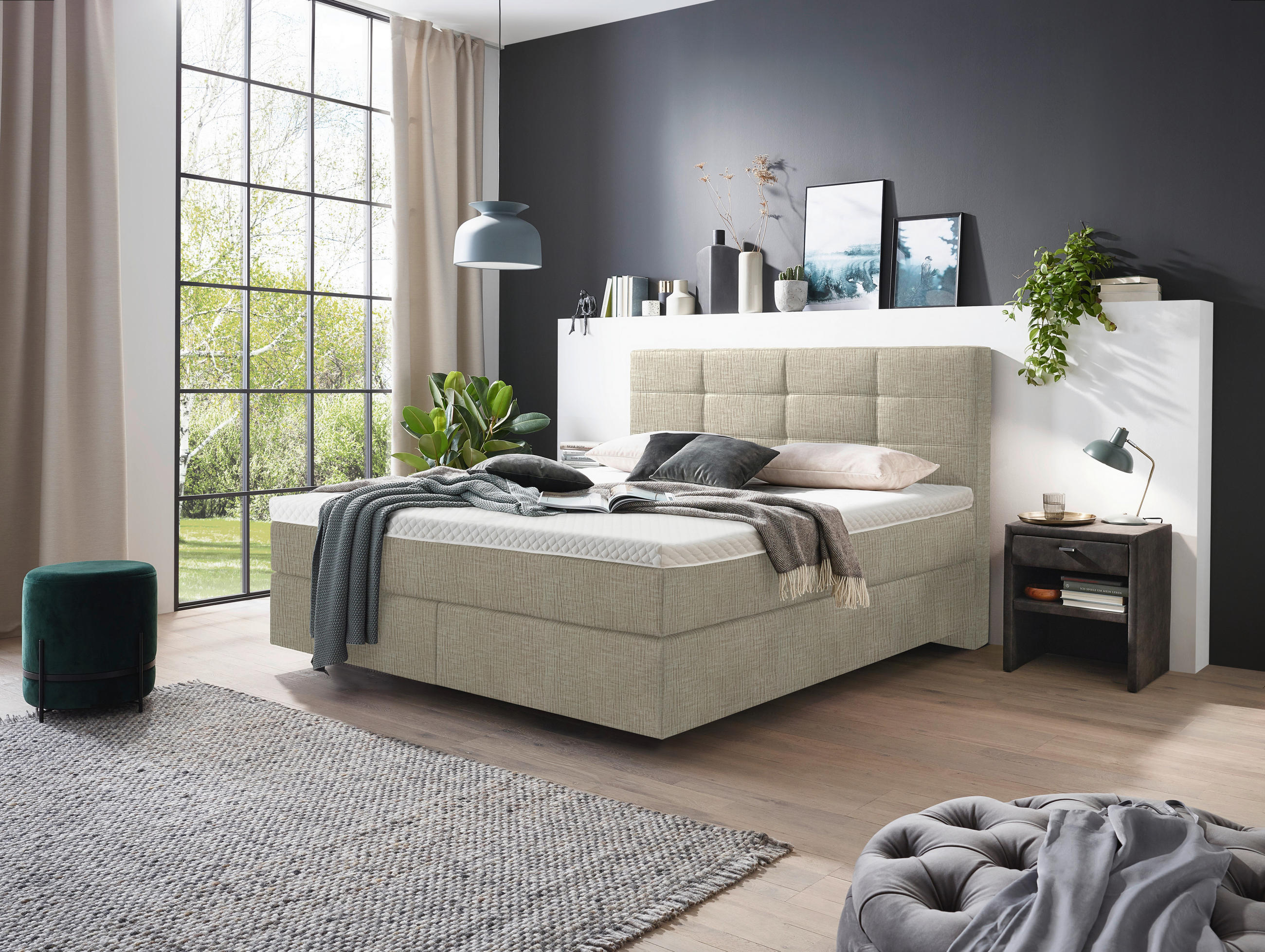 BOXSPRINGBETT 180/200 cm  in Beige  - Chromfarben/Beige, Konventionell, Kunststoff/Textil (180/200cm) - Voleo