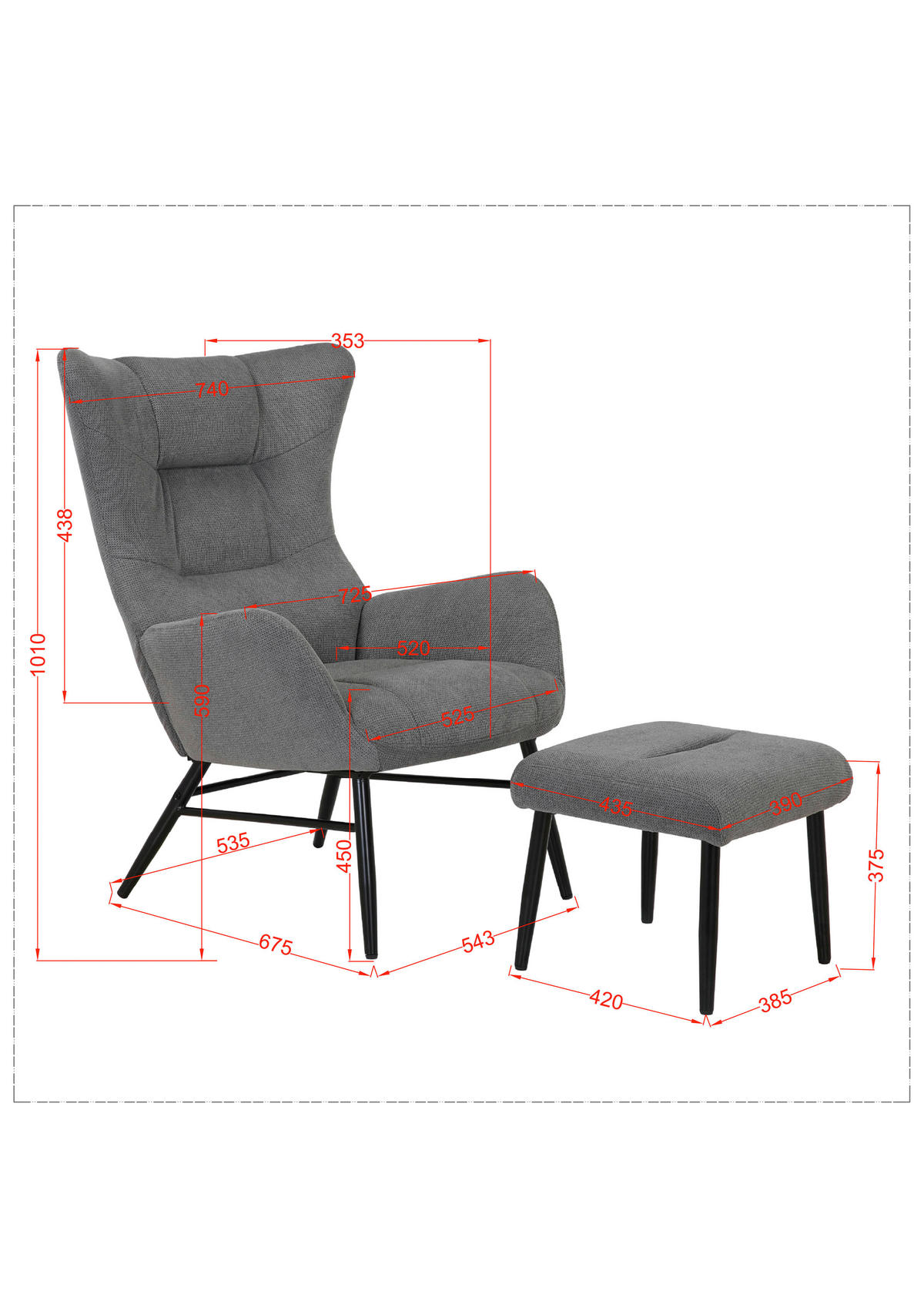 RELAXSESSELSET Samt    - Schwarz/Altrosa, Design, Textil/Metall (84/73/100cm) - Livetastic