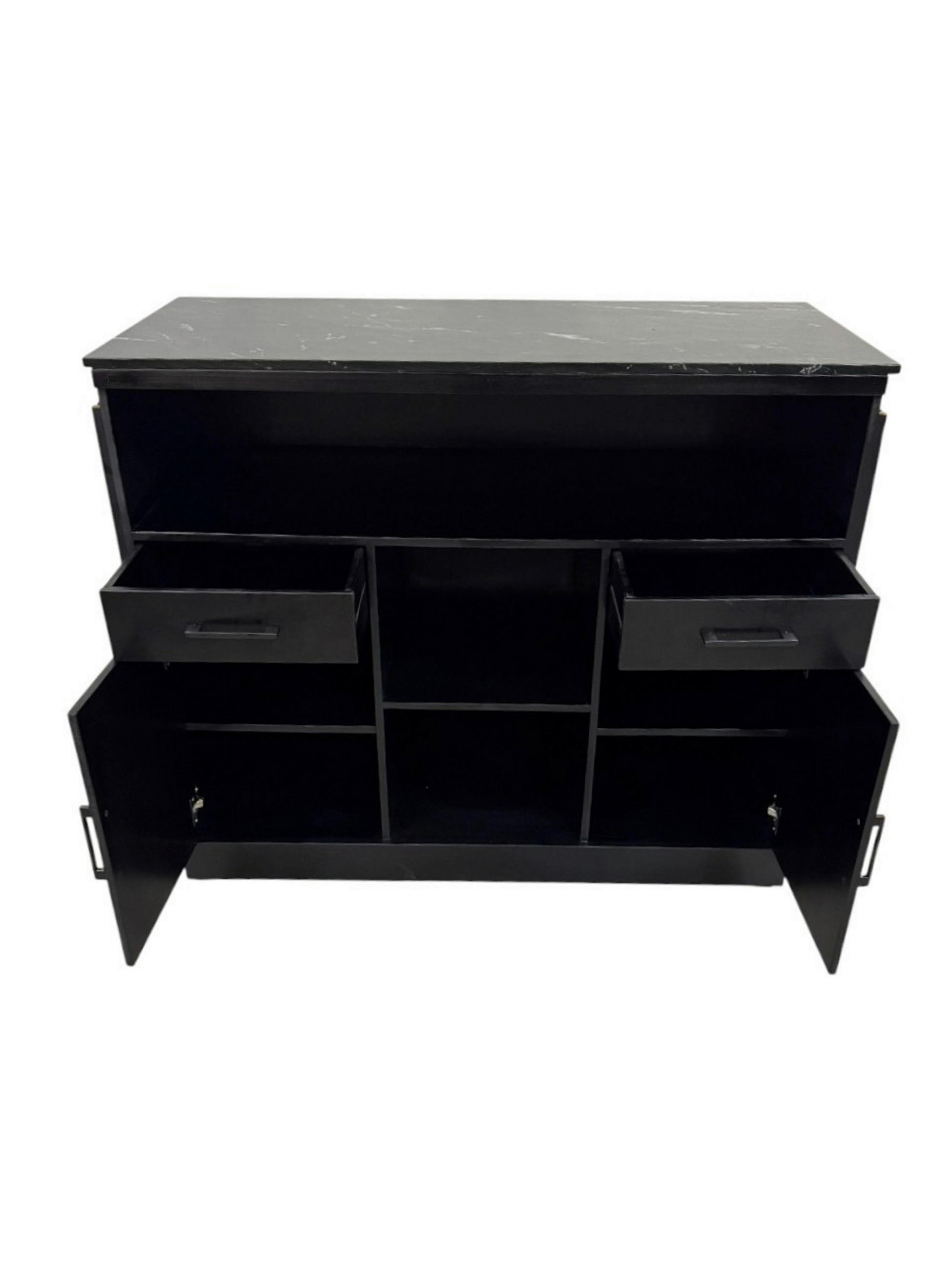 BARSCHRANK Mangoholz, Eukalyptusholz vollmassiv Schwarz, Goldfarben  - Goldfarben/Schwarz, Trend, Holz/Stein (130/109/60cm) - Ambia Home