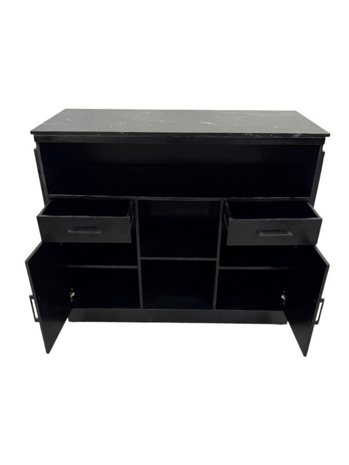 BARSCHRANK Mangoholz, Eukalyptusholz vollmassiv Schwarz, Goldfarben  - Goldfarben/Schwarz, Trend, Holz/Stein (130/109/60cm) - Ambia Home