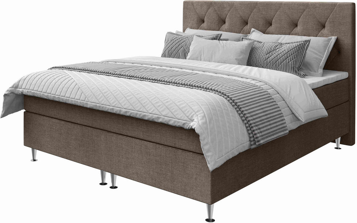 BOXSPRINGBETT 140/200 cm  in Graubraun  - Graubraun/Silberfarben, KONVENTIONELL, Textil/Metall (140/200cm) - Chameo