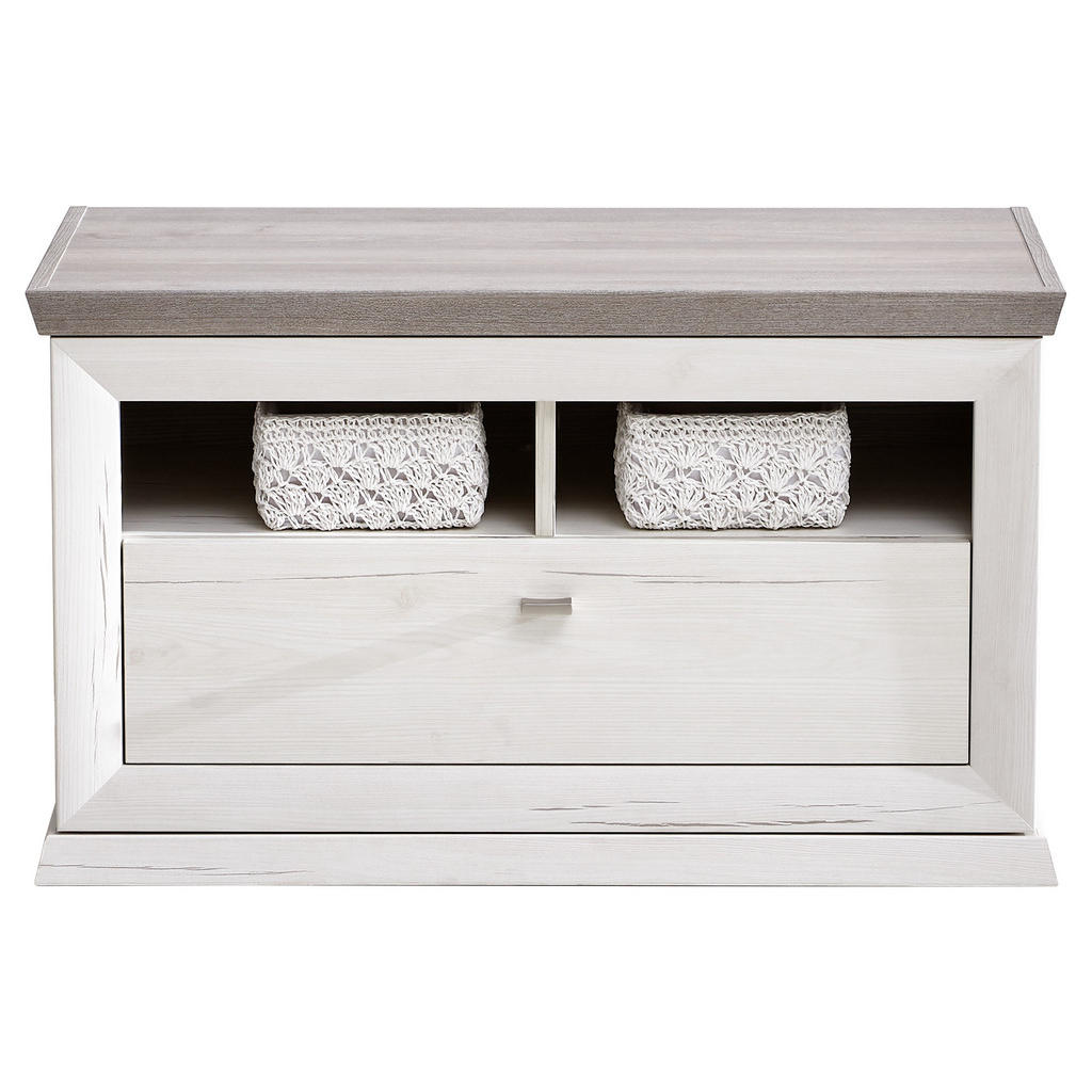 Thumbnail - Hom`in Garderobenbank, Grau, Weiß, Metall, 1 Schubladen, 85.2x50.5x38.5 cm, Garderobe, Garderobenbänke