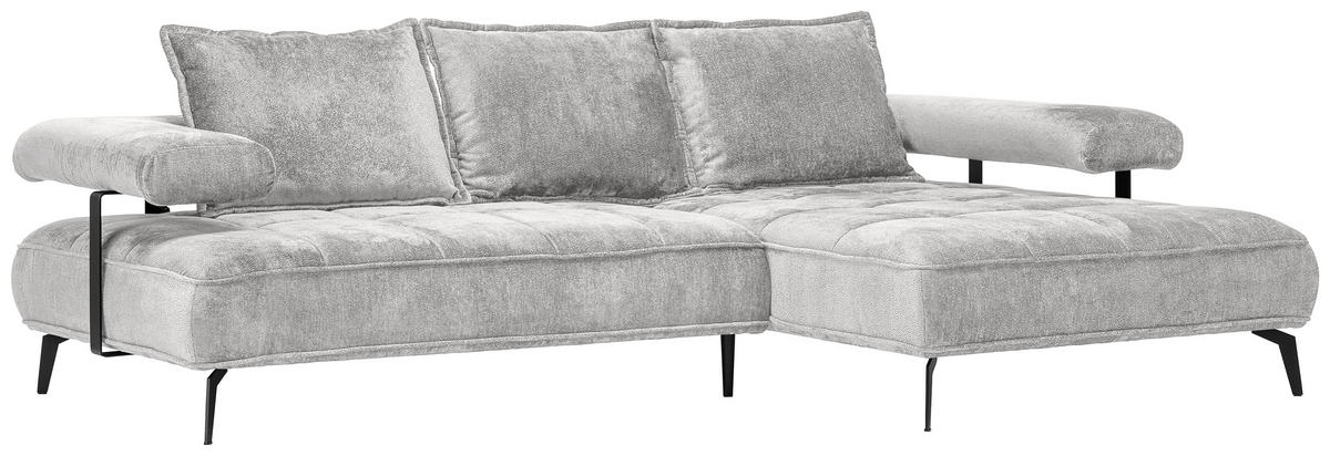 ECKSOFA in Webstoff Grau  - Schwarz/Grau, Design, Textil/Metall (266/180cm) - Welnova