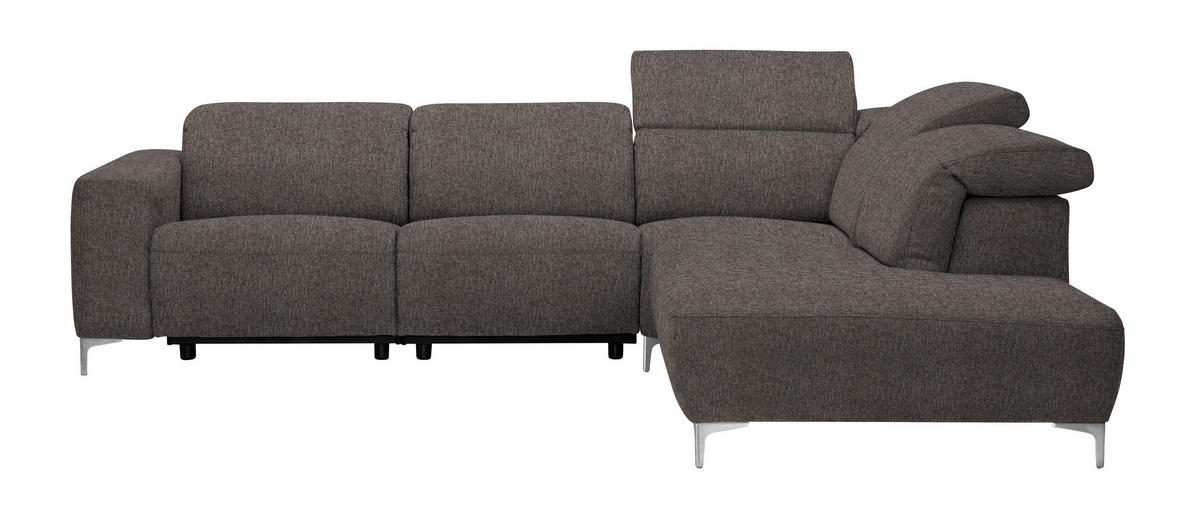 ECKSOFA Graubraun Flachgewebe  - Graubraun, Design, Textil/Metall (290/238cm) - Pure Home Lifestyle