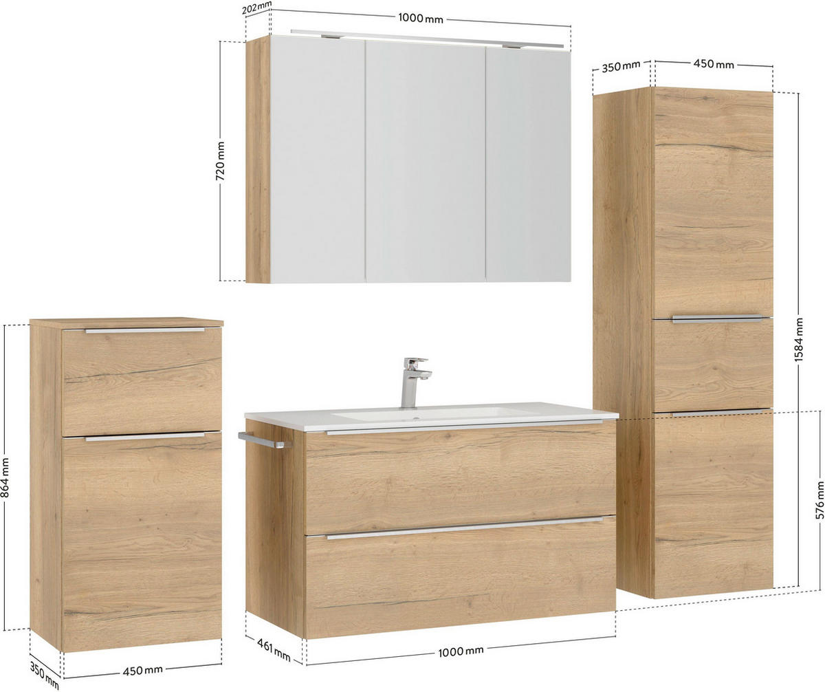 BADEZIMMER 5-teilig  in 191 cm  - Eichefarben/Schwarz, MODERN, Holzwerkstoff/Stein (191cm) - Nobilia