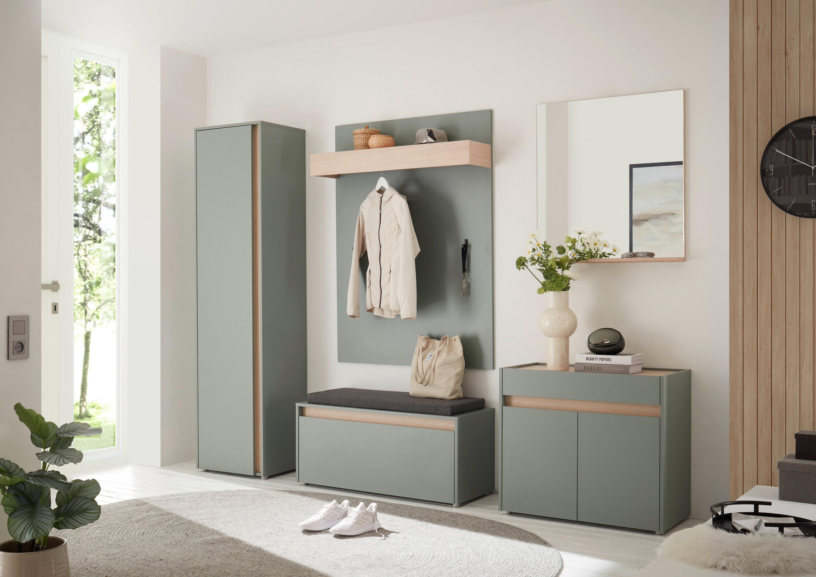 SCHUHSCHRANK Eichefarben, Salbeigrün  - Eichefarben/Salbeigrün, Design, Holzwerkstoff/Kunststoff (80/70/40cm) - Modante