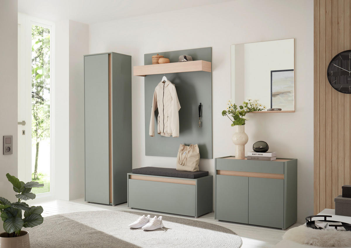 GARDEROBE 6-teilig  in 260/200/40 cm  - Eichefarben/Salbeigrün, Design, Holzwerkstoff/Textil (260/200/40cm) - Modante