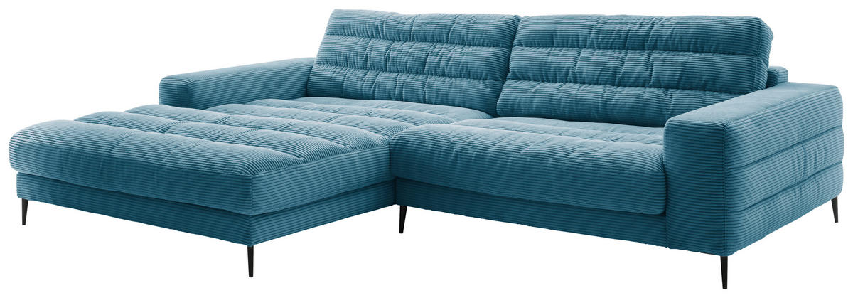 ECKSOFA in Cord Petrol  - Petrol/Schwarz, Design, Textil/Metall (207/296cm) - Dieter Knoll