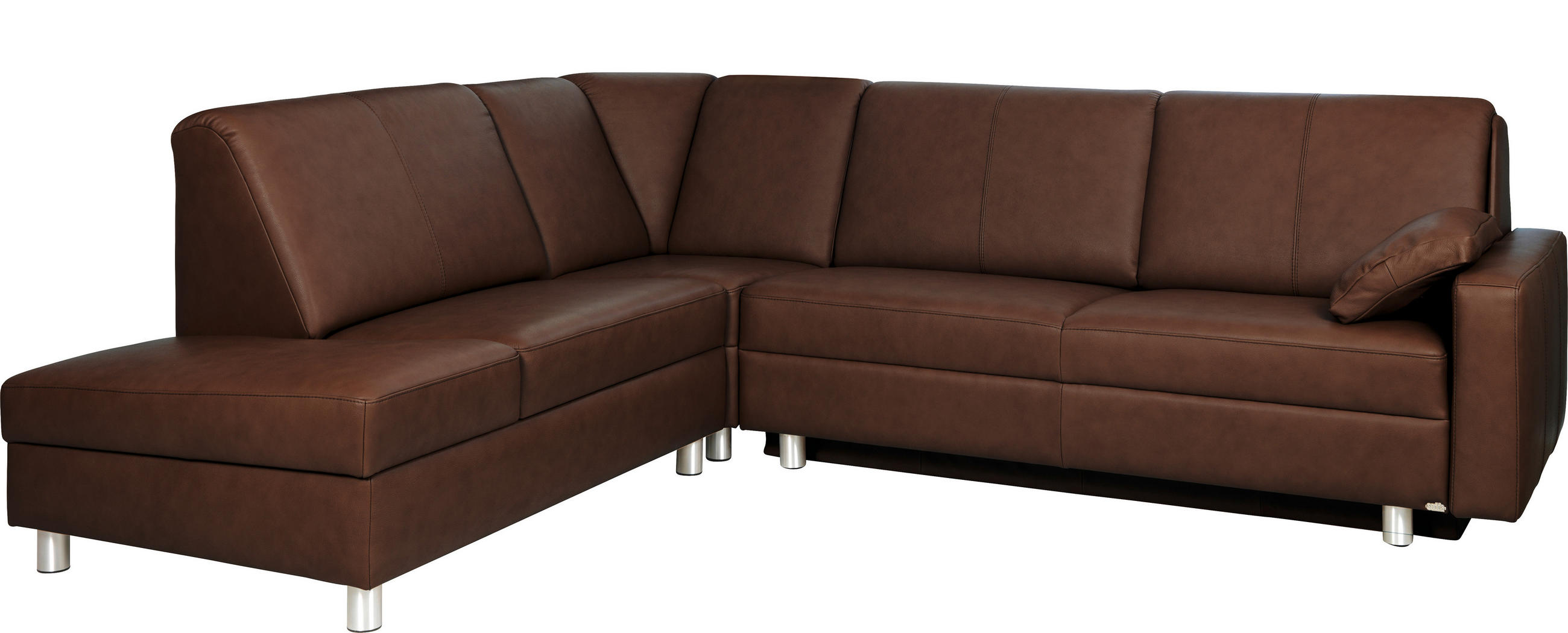 ECKSOFA in Echtleder Braun  268/217 cm  - Alufarben/Braun, KONVENTIONELL, Leder/Metall (268/217cm) - Sedda