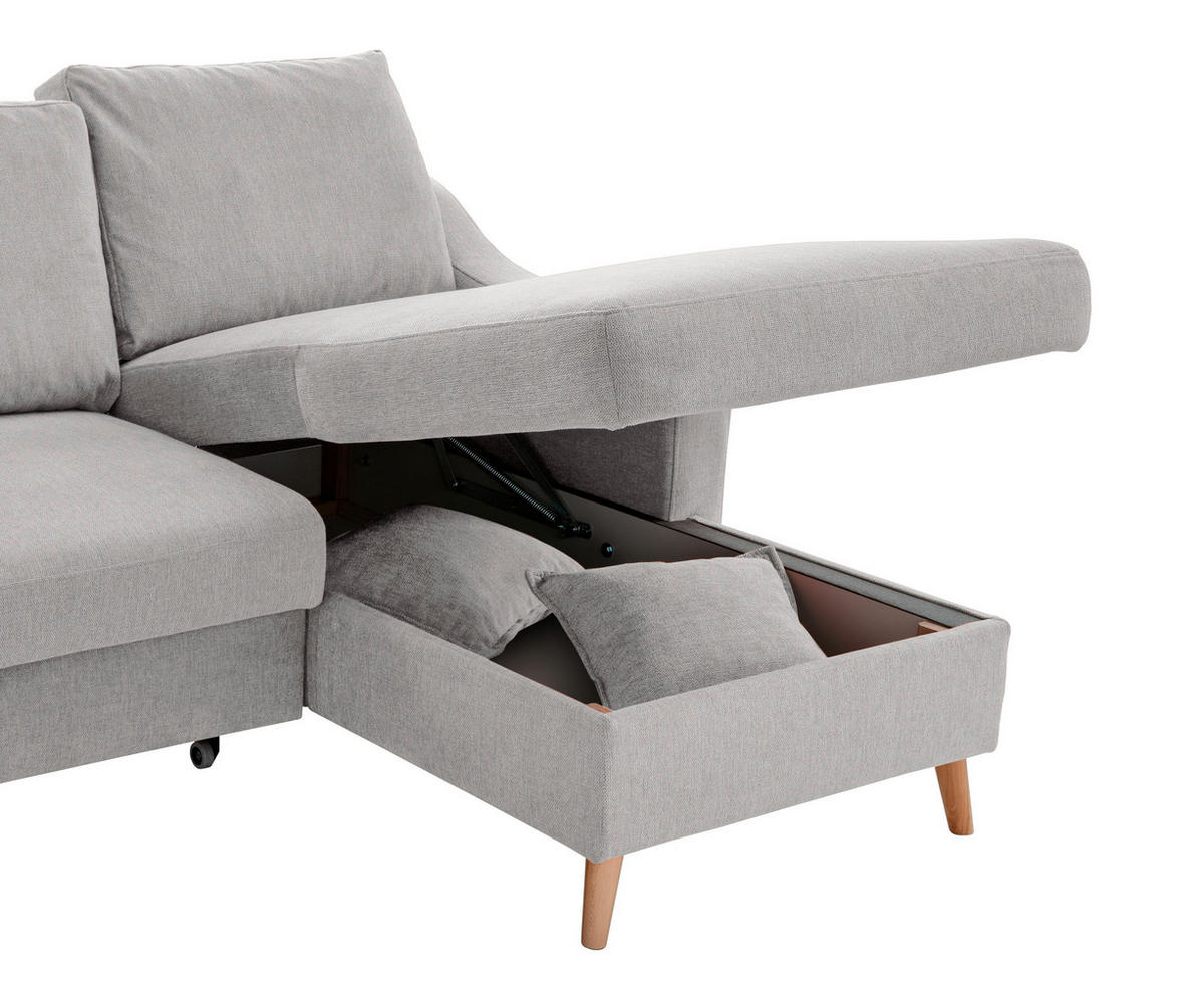 ECKSOFA in Chenille Grau  - Naturfarben/Grau, MODERN, Holz/Textil (228/150cm) - Livetastic
