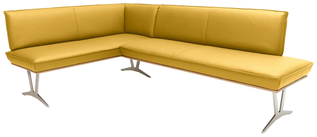 ECKBANK 152/197 cm  in Gelb  - Edelstahlfarben/Gelb, Design, Leder/Holz (152/197cm) - Ambiente