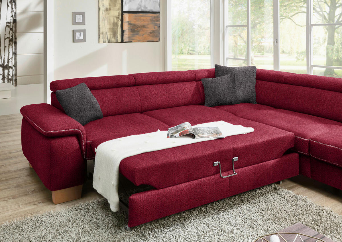 ECKSOFA in Mikrofaser Rot  - Eichefarben/Beige, Natur, Holz/Textil (226/273cm) - Beldomo System