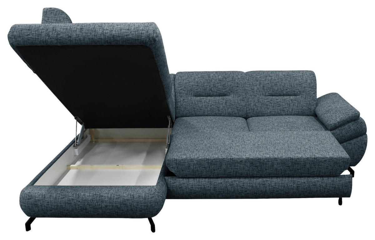 ECKSOFA in Struktur, Plüsch Blau  - Blau/Schwarz, Design, Textil/Metall (201/274cm) - MID.YOU