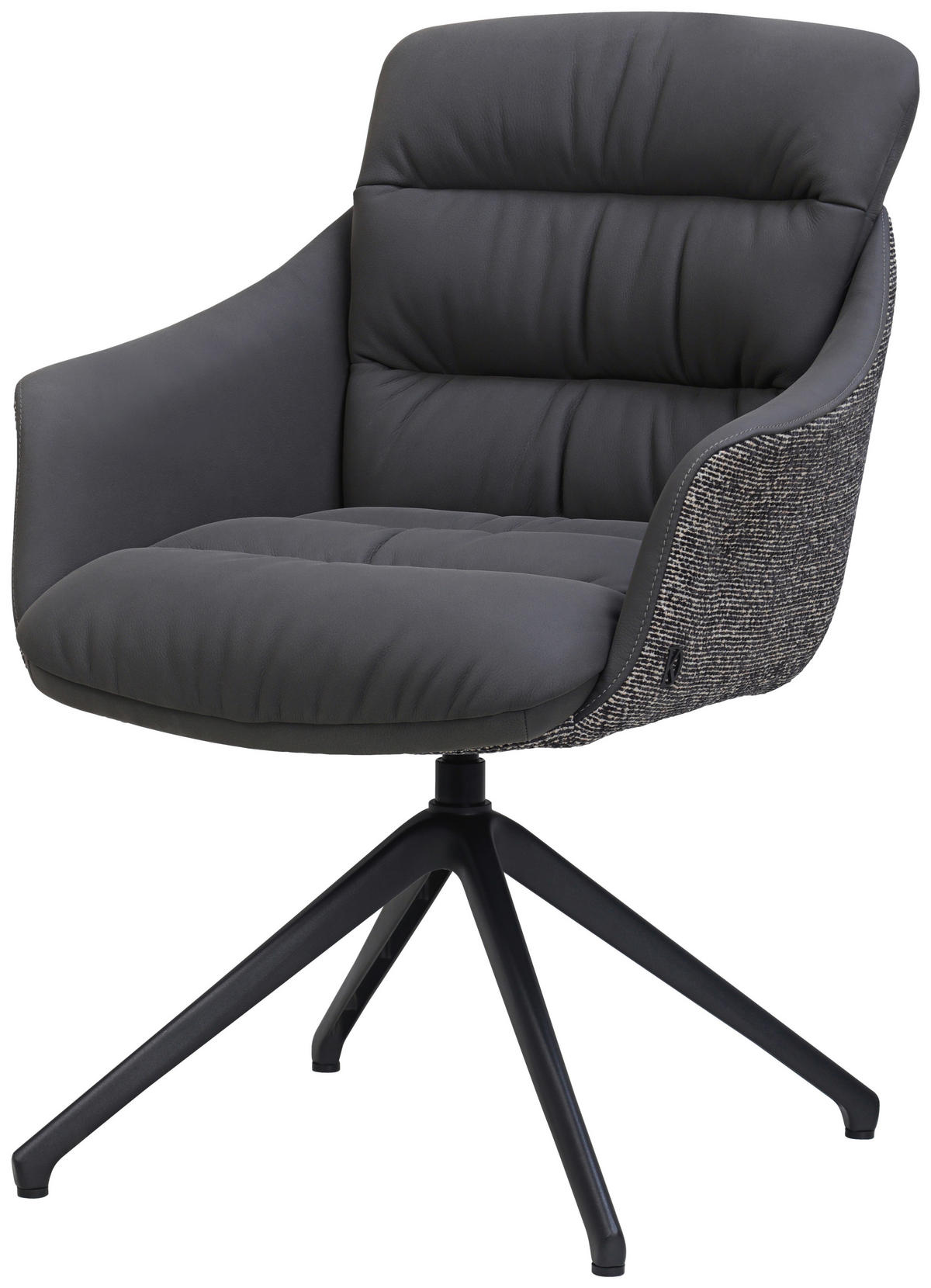 ARMLEHNSTUHL  Sitzfläche 360° drehbar, inklusive Armlehnen, automatische Rückholfunktion Webstoff Echtleder  - Schwarz, Design, Leder/Textil (62/85,5/65cm) - Dieter Knoll