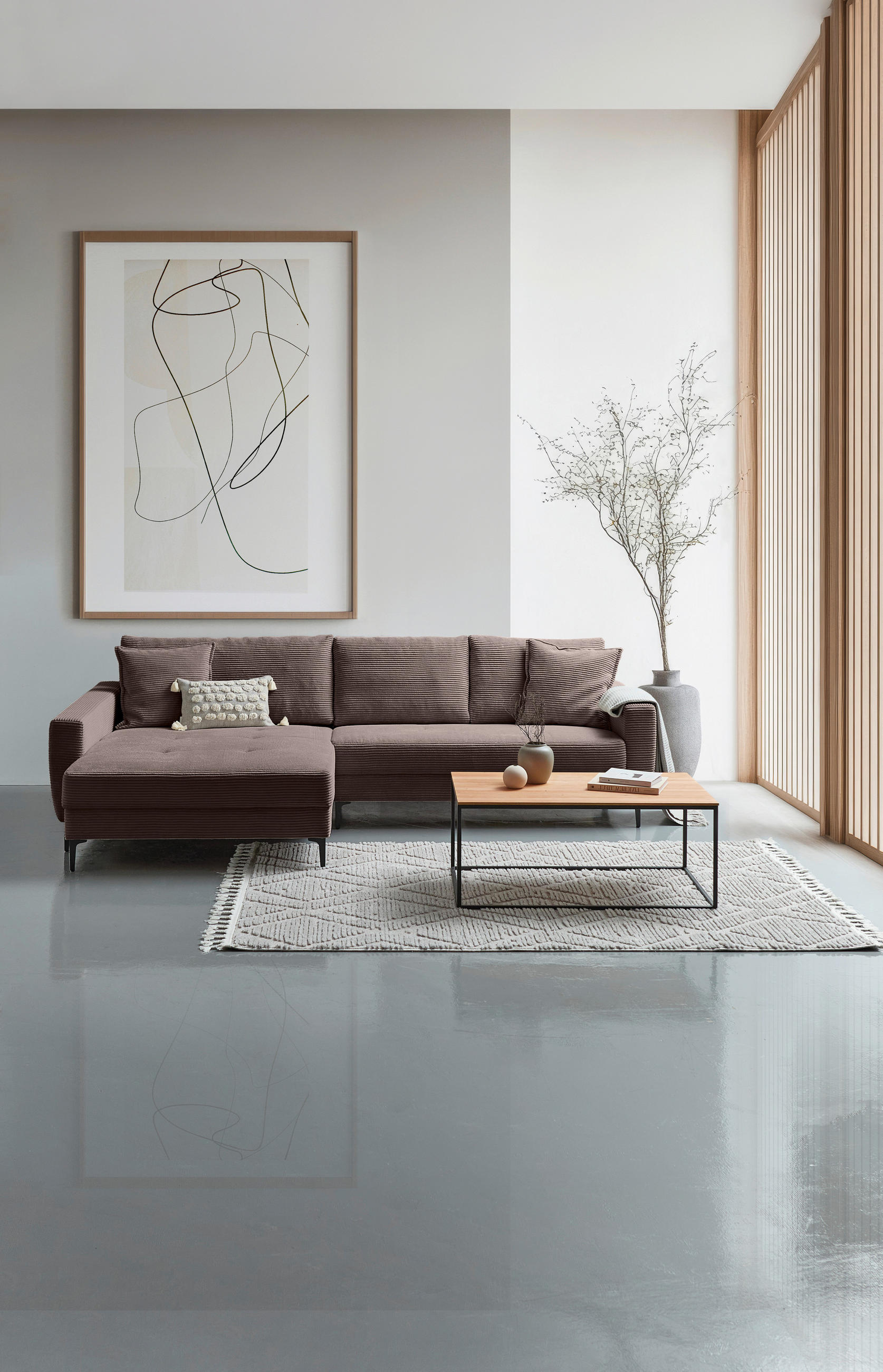 ECKSOFA Dunkelbraun Velours  - Dunkelbraun/Schwarz, Design, Textil/Metall (174/283cm) - Xora