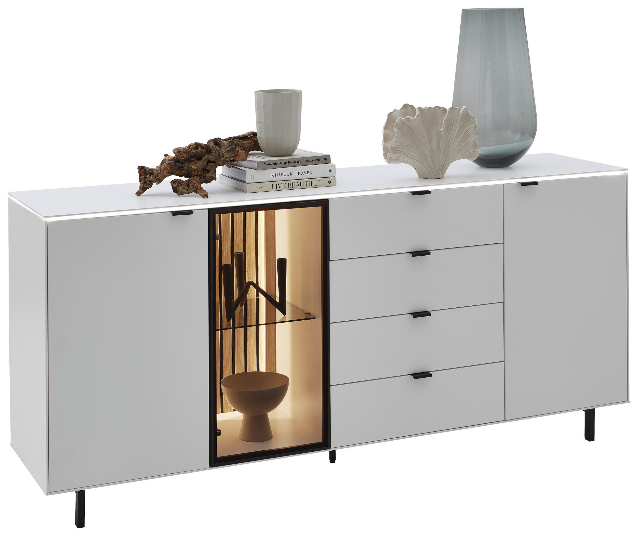 KOMODA, bela - črna/bela, Design, kovina/steklo (186/82,8/46cm) - Dieter Knoll