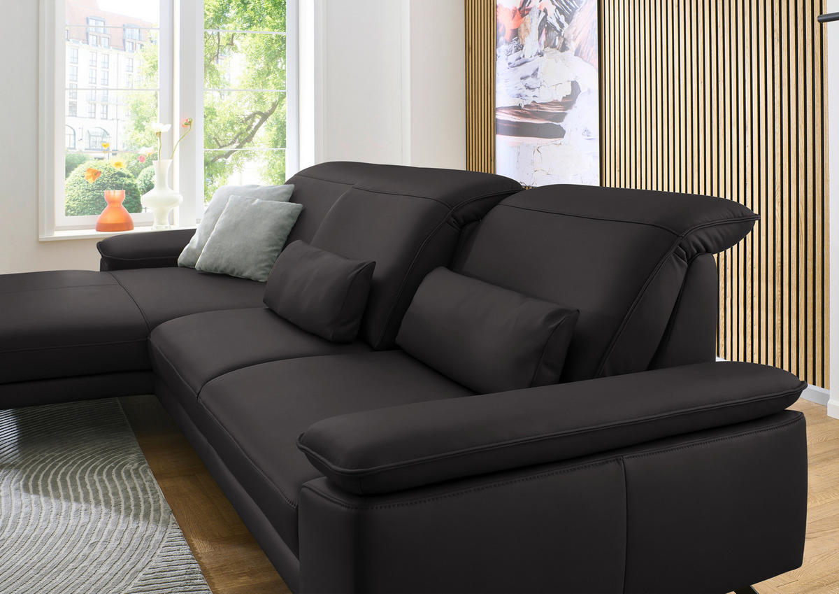 ECKSOFA in Echtleder Dunkelbraun  - Dunkelbraun/Schwarz, Design, Leder/Metall (193/332cm) - Dieter Knoll